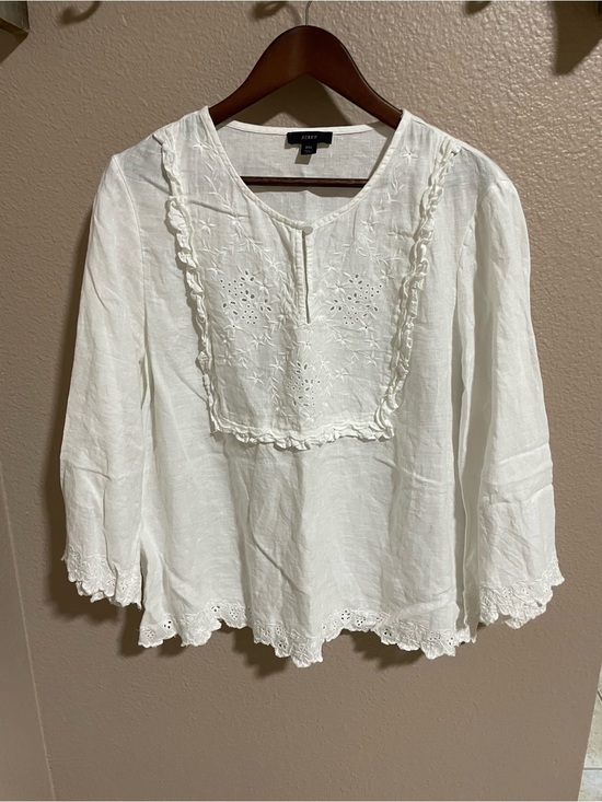 J. Crew Tops - J. Crew White Cotton Eyelet Peasant Linen Top